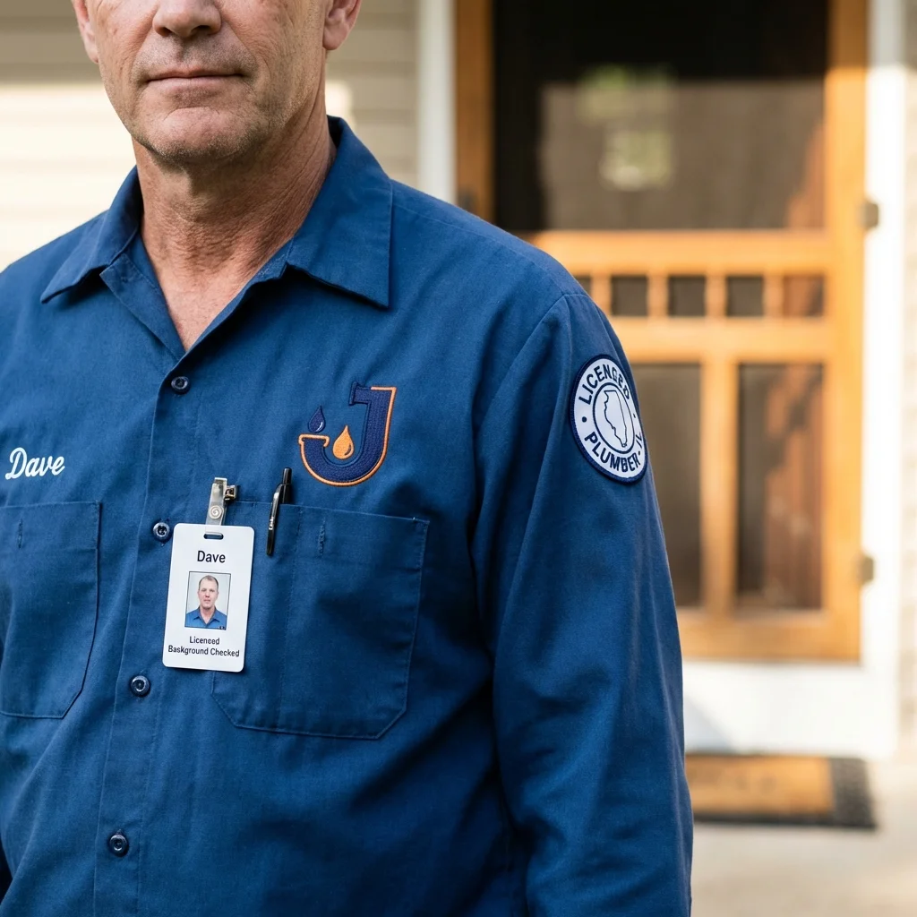 Licensed plumber showing ID badge in Columbus Grove, OH