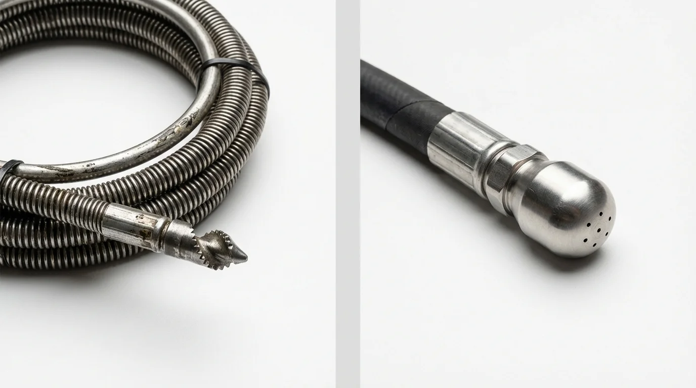 Drain snake cable and hydro jetting nozzle used for drain cleaning in Columbus Grove, OH