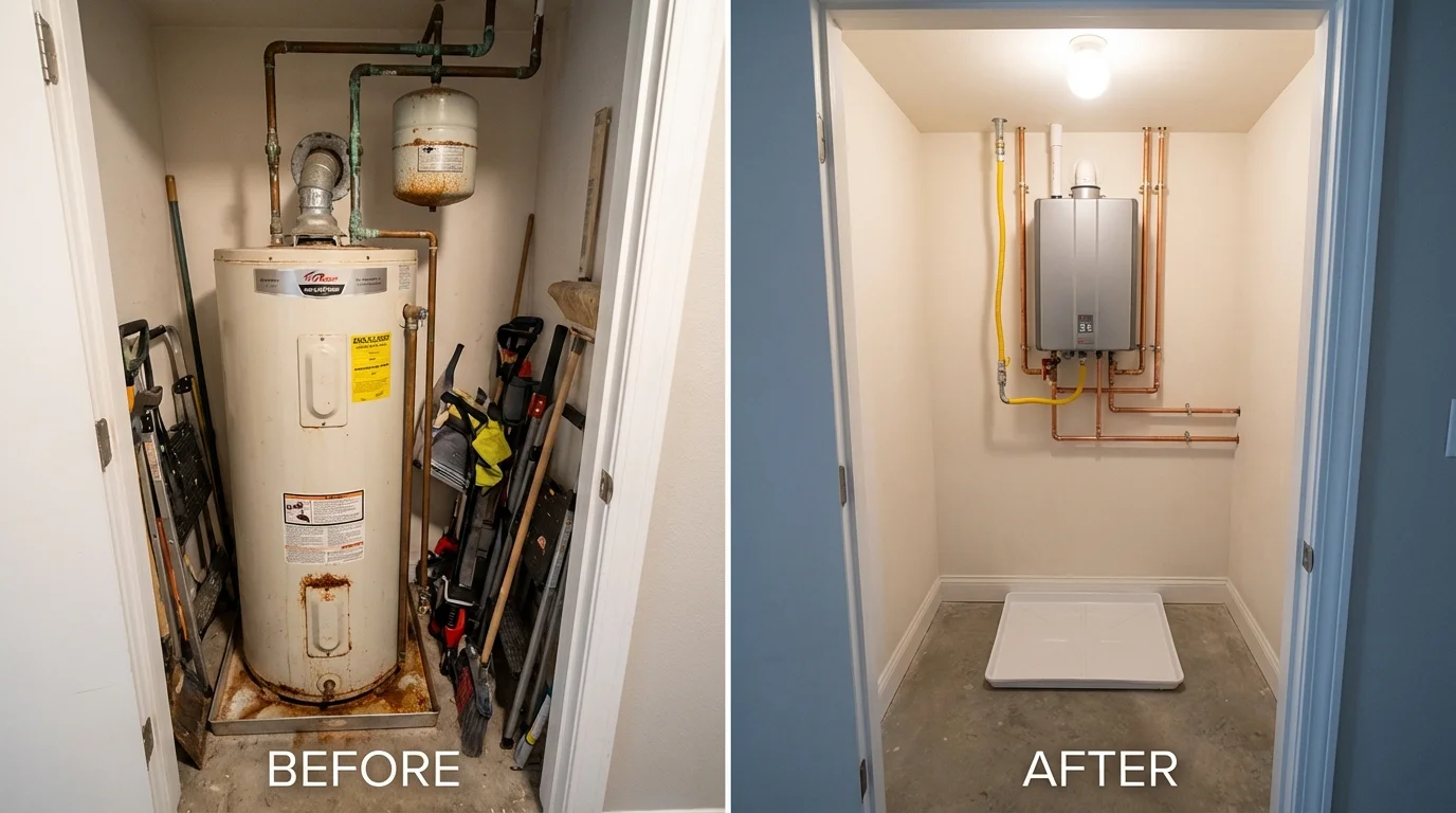 Tank water heater versus wall-mounted tankless unit comparison for Columbus Grove, OH homeowners