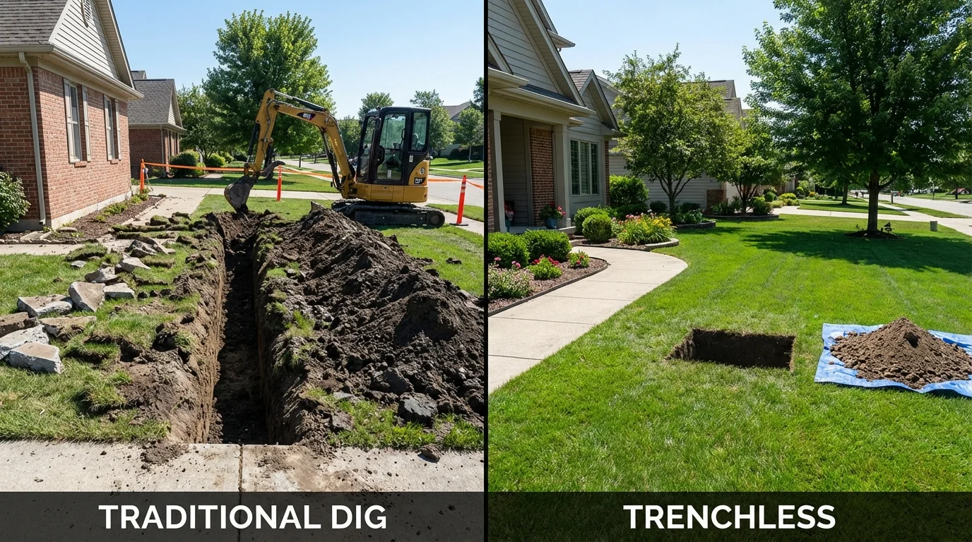 Trenchless sewer repair with minimal yard damage versus traditional excavation in Columbus Grove, OH